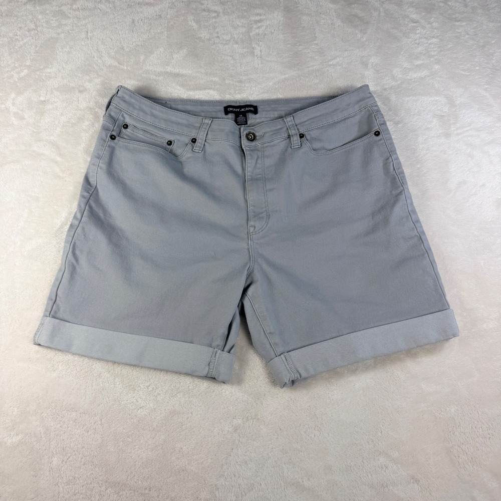 DKNY Jeans Cuffed Denim Shorts Womens 14 Light Blue Grey Mid Rise Minimalist